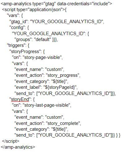 Código AMP Analytics para analisar web stories
