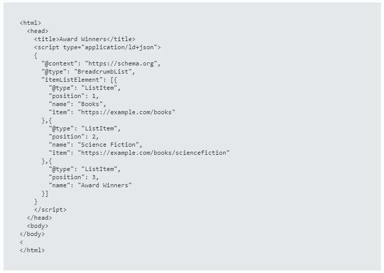 Exemplo de marcação schema em JSON