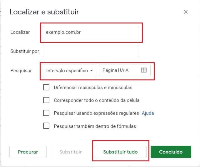 Print da tela que aparece ao pressionarmos CTRL + H para substituir vários valores ao mesmo tempo em uma planilha