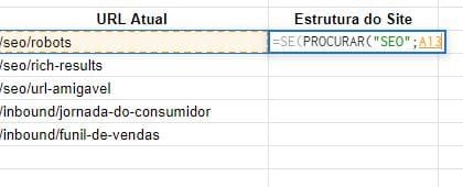 Passo 1 fórmula do Sheets PROCURAR()