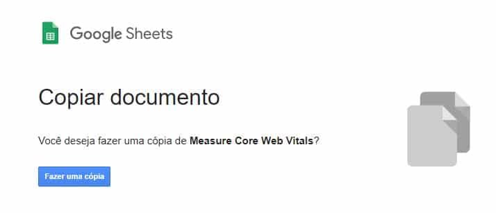 Planilha Core Web Vitals passo 1