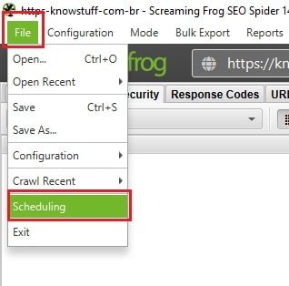Acessando o agendamento de crawls no Screaming Frog