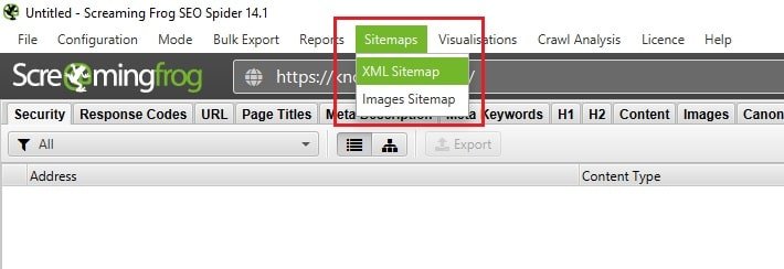Criação de sitemap pelo screaming frog