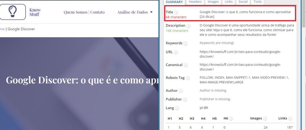 Extensão SEO META in 1 CLICK para ver a title tag da página