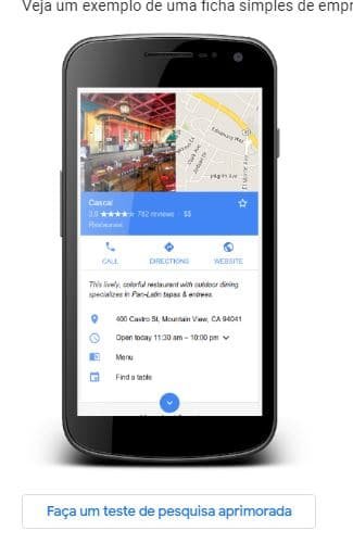 Exemplo de ficha simples de empresa local com a marcação em JSON