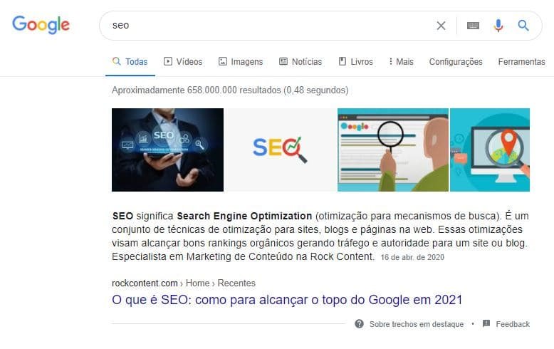 Exemplo de Featured Snippet na SERP do Google