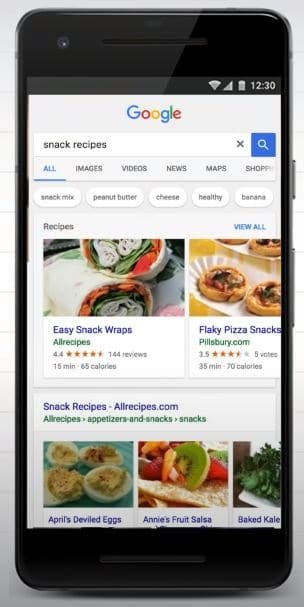 Print de resultado de rich snippet com imagens em SERP features na busca do Google