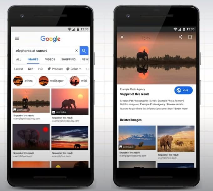 Print de resultados pela busca de imagens no Google Imagens