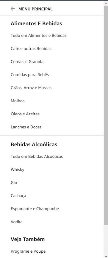 Menu da Amazon