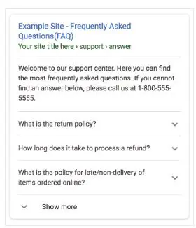 Print exemplo de FAQ Page no google devido à marcação schema de FAQ