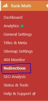 Print WordPress seção chamada redirection no plugin Rank Math SEO