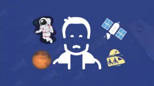 Contorno de Elon Musk com ilustrações de satélite, astronauta, marte e hyperloop ao redor de seu contorno