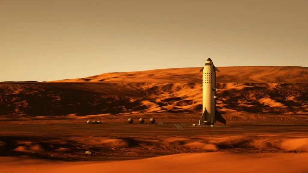 Foguete fictício da SpaceX em Marte
