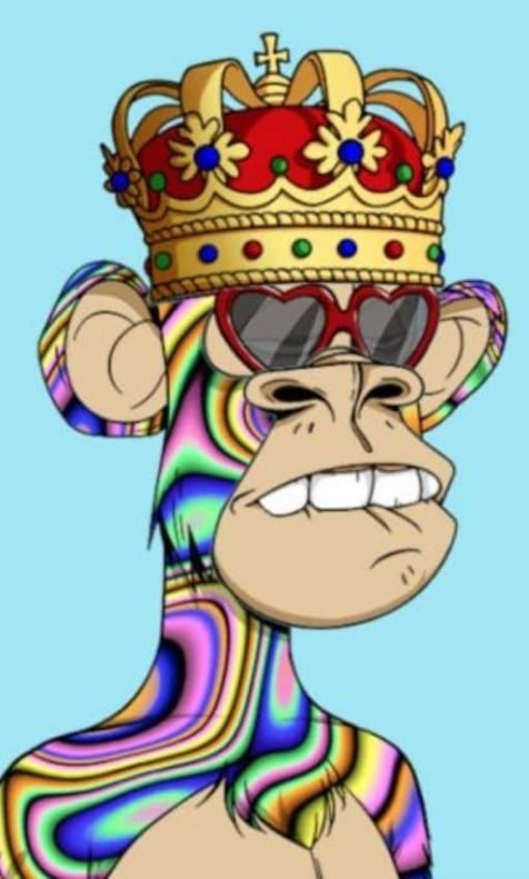 Macaco colorido com coroa da coleção de NFTs chamada Bored Ape Yacht Club
